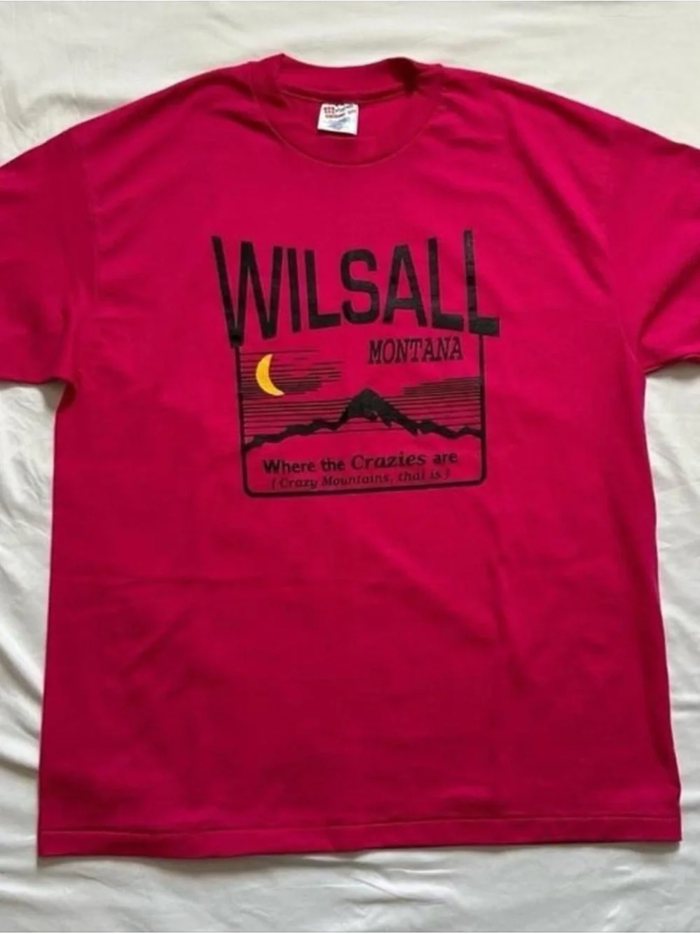 Vintage 1990s Wilsall Montana Graphic Tee - Bright Magenta Pink XL - Picture 2 of 4